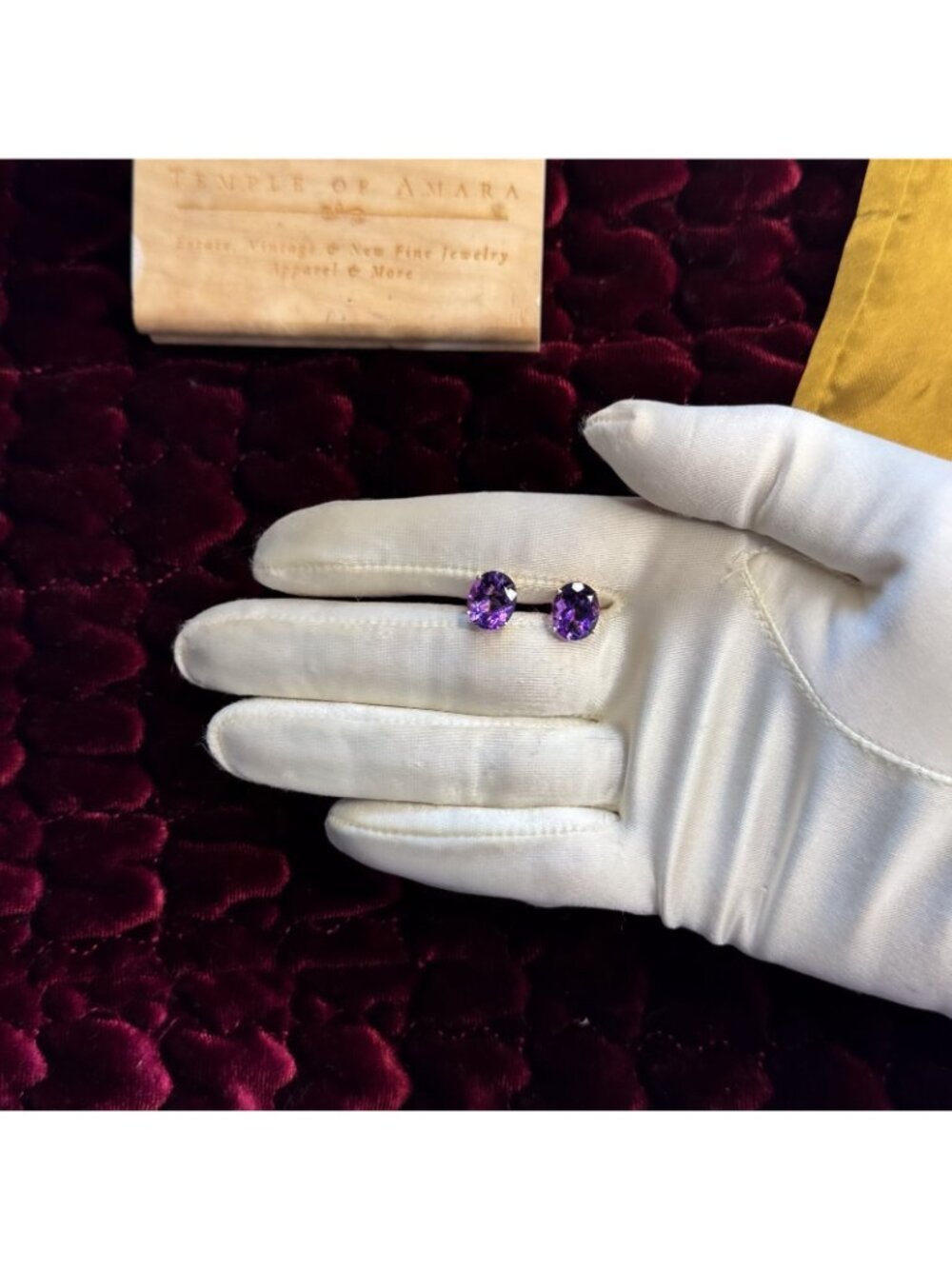 Vintage- 14K Gold Natural Amethyst Earrings Large 5CT February Birthstone Estate - Picture 5 of 16